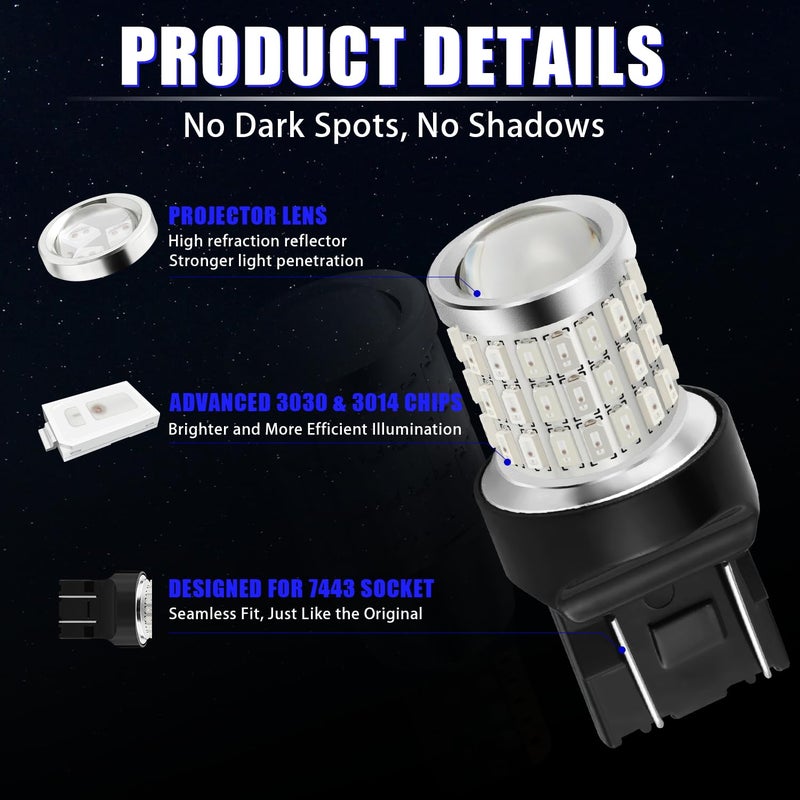 iBrightstar 7443 LED Bulb Blue, 7440 LED Reverse Light Bulbs Super Bright for Tail Brake Lights Backup Lights Daytime Running Lights, 2 Pack - Image 3